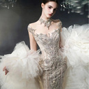 2025新款 婚纱新娘主纱鱼尾高端重工高定奢华宫廷风夏敬酒礼服 法式