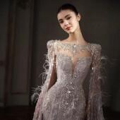 结婚法式 鱼尾婚纱新款 高定拖尾奢华重工礼服定制敬酒晚礼服高端