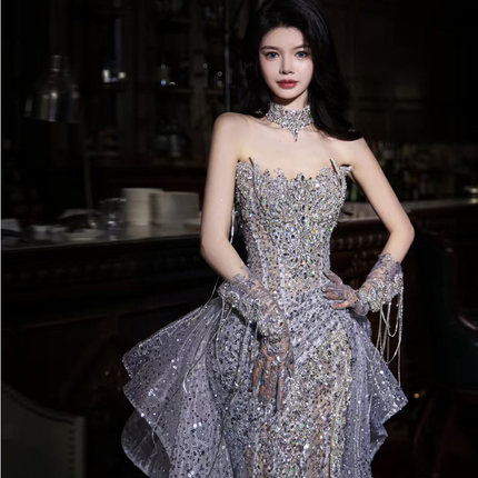 2026新款爆闪晚礼服新娘敬酒服礼服高端奢华重工鱼尾婚纱修身显瘦
