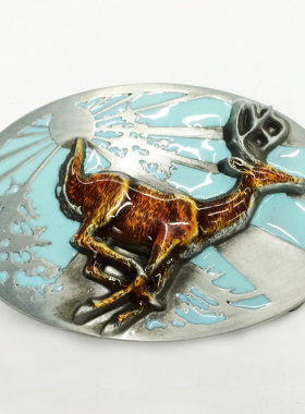 彩绘奔跑麋鹿西部牛仔风格皮带扣腰皮带平滑扣cowboy belt buckle
