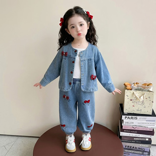 女童春秋款牛仔两件套装2026新款洋气时髦儿童女宝宝春季春装猫咪