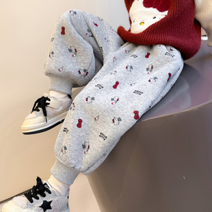 女童卫裤子加厚绒女宝宝2025新款儿童秋冬季一体绒加绒休闲运动裤