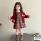 女童连衣裙红色冬装 2026新款 儿童裙子红格宝宝拜年服新年过年衣服