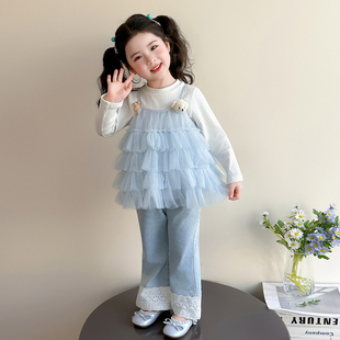 女童春秋蓝吊带三件套装2026新款洋气时髦儿童女宝宝春季春装早春