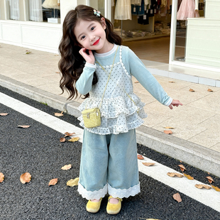 女童春秋款波点三件套装2026新款洋气时髦儿童女宝宝春季春装早春