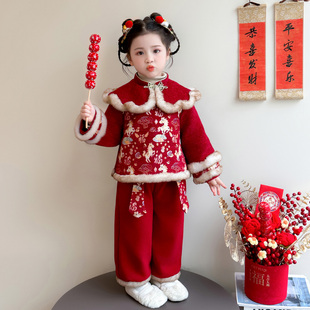 女童拜年服冬季2026新款儿童新年小马女宝宝红色过年衣服套装冬装