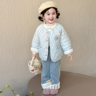 女童2025新款秋冬季加棉儿童夹棉加绒加厚外套兔子女宝宝薄棉初冬