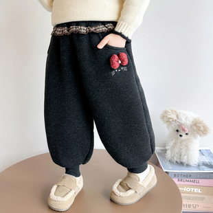 加绒一条过冬女宝宝外穿棉裤 女童加厚版 猫咪儿童休闲裤 子秋冬季 裤