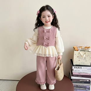 女童春秋小香风蝴蝶结套装2026新款洋气时髦儿童女宝宝早春季春装