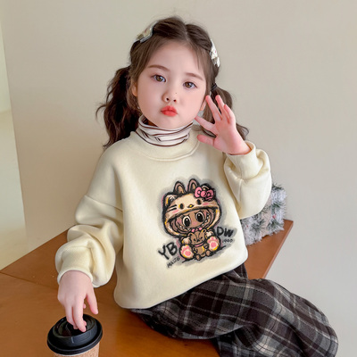 2025秋冬季新款女童加绒加薄绒卫衣洋气儿童加厚一体绒女宝宝卜卜