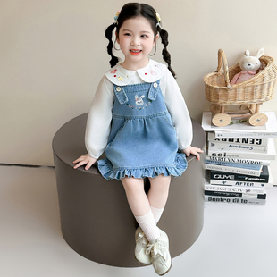 女童春秋牛仔裙子春装2026新款儿童洋气时髦春季连衣裙套装女宝宝