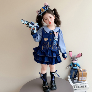 女童春秋款蓝兔裙套装2026新款洋气时髦儿童女宝宝春季春装学院风