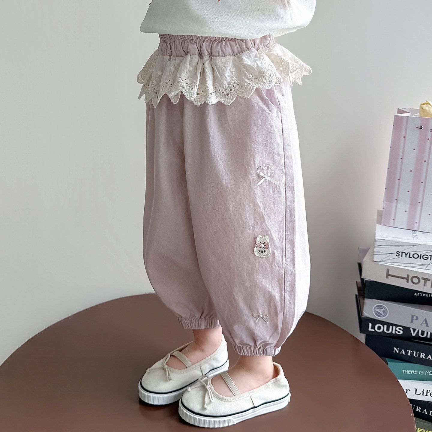 女童休闲裤夏季薄款2026新款儿童束脚裤女宝宝夏装小女孩花边裤子