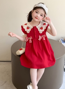女宝宝夏装连衣裙2025夏季新款儿童夏小女孩红色草莓薄款女童裙子