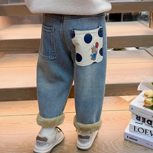 女童牛仔裤秋冬2026新款儿童气球冬季女宝宝休闲加绒加厚冬装裤子