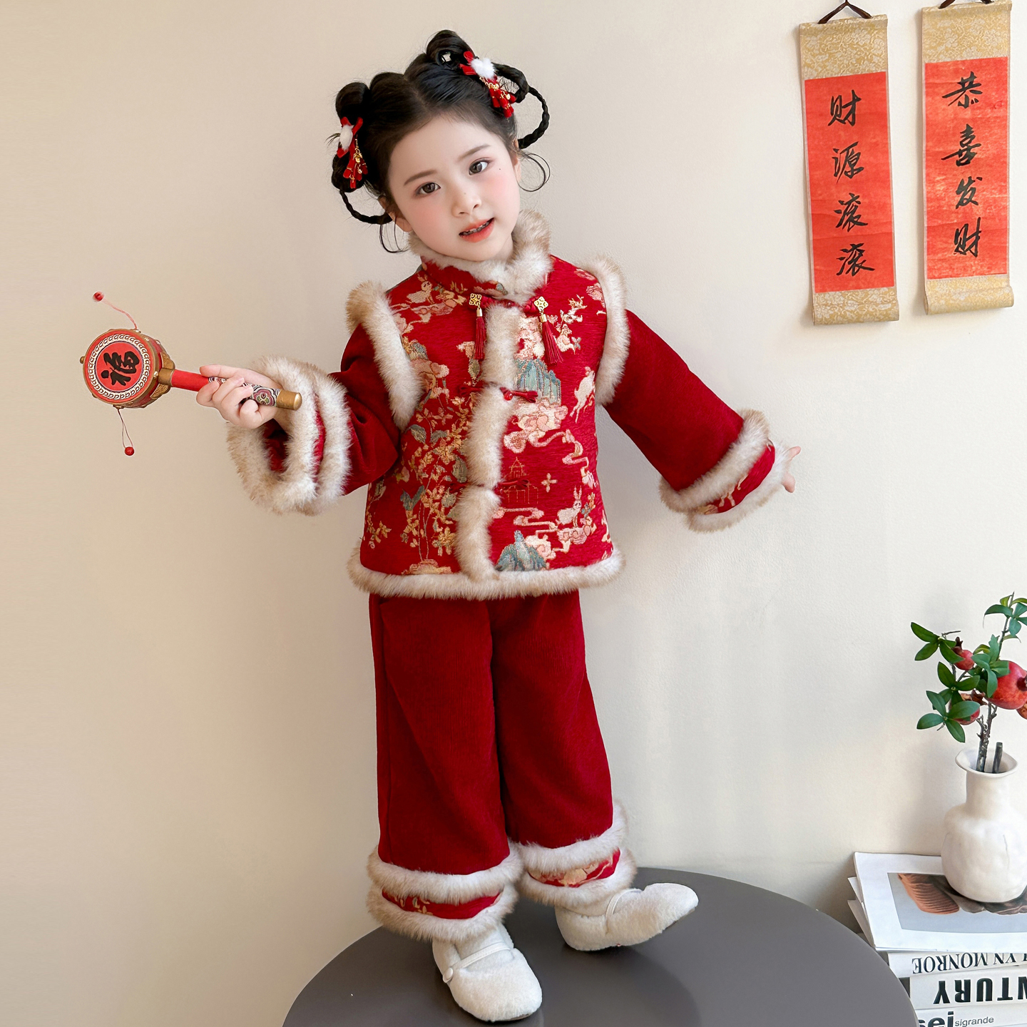 女童新中式拜年服冬季加绒唐装