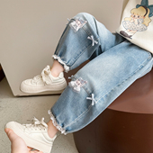 春秋2026新款 休闲裤 儿童春季 直筒裤 子 女宝宝星星人春装 女童牛仔裤