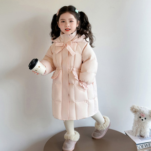 女童羽绒服冬季白鸭绒中长款2025新款蝴蝶儿童女宝宝外套冬装加厚