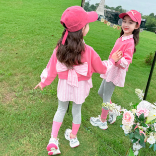 女童后背蝴蝶结套装春秋款2026新款儿童洋气时髦春季小女孩早春装