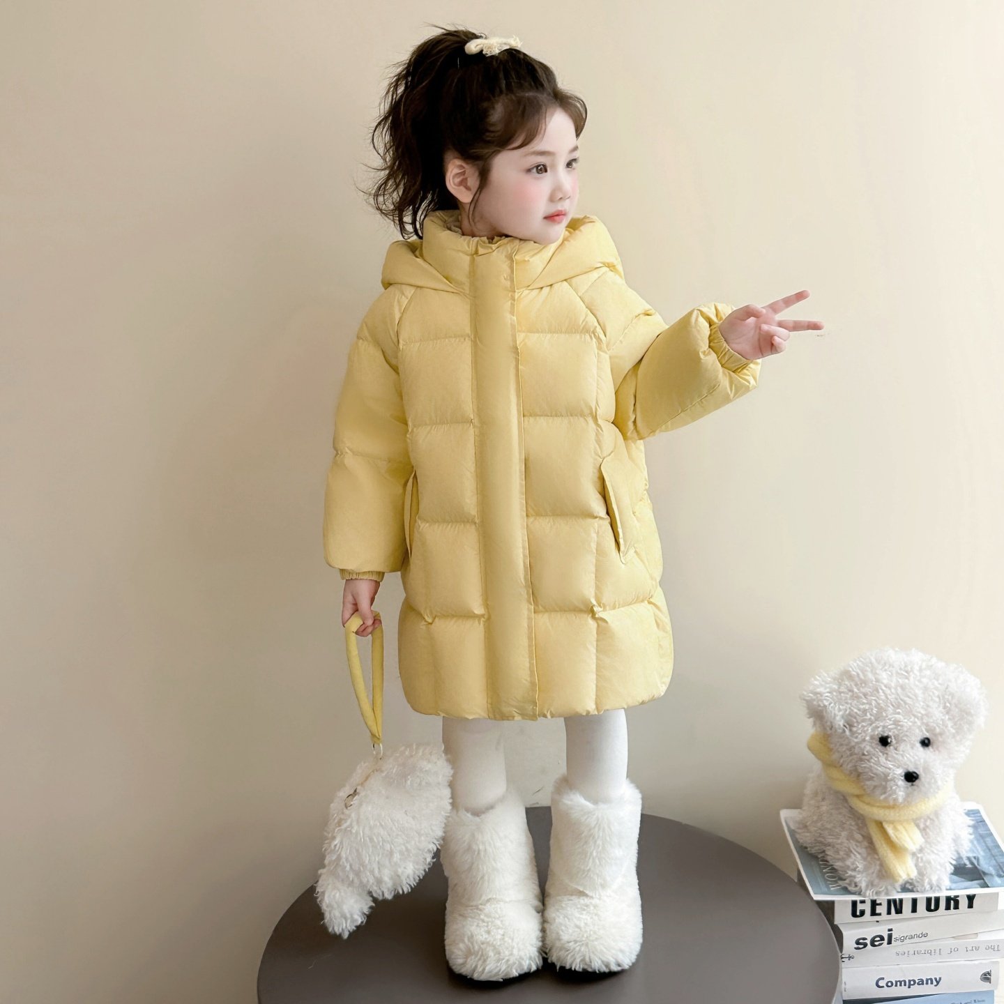 女童羽绒服2025新款中长款黄泡芙冬季女宝宝冬装加厚儿童外套洋气,童装/婴儿装/亲子装,羽绒服,淘宝优惠券,粉丝福利购,淘宝优惠卷