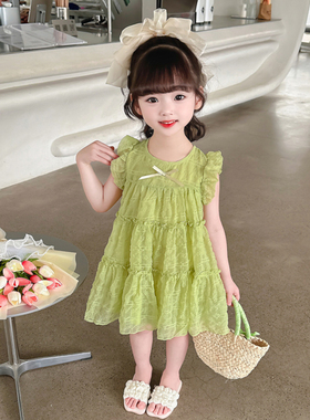 女童连衣裙夏季2025新款洋气小女孩绿色儿童夏装公主裙夏裙子夏天