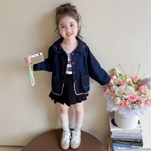 女童牛仔外套春秋款2026新款小女孩春季上衣女宝宝儿童早春装猫咪