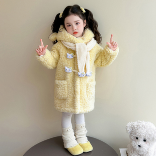 女童羊羔毛加绒外套秋冬季2025新款洋气女宝宝加厚冬装超好看上衣