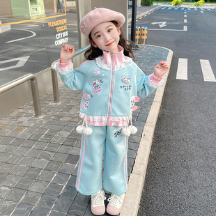 女童彩色早春套装春秋款2026新款儿童洋气时髦小女孩宝宝春季春装