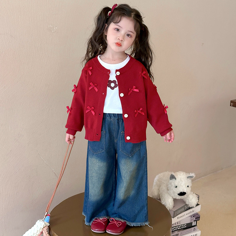 女童毛衣外套春秋2025新款儿童蝴蝶结红色宝宝上衣春装开衫针织衫,童装/婴儿装/亲子装,毛衣/针织衫,淘宝优惠券,粉丝福利购,淘宝优惠卷