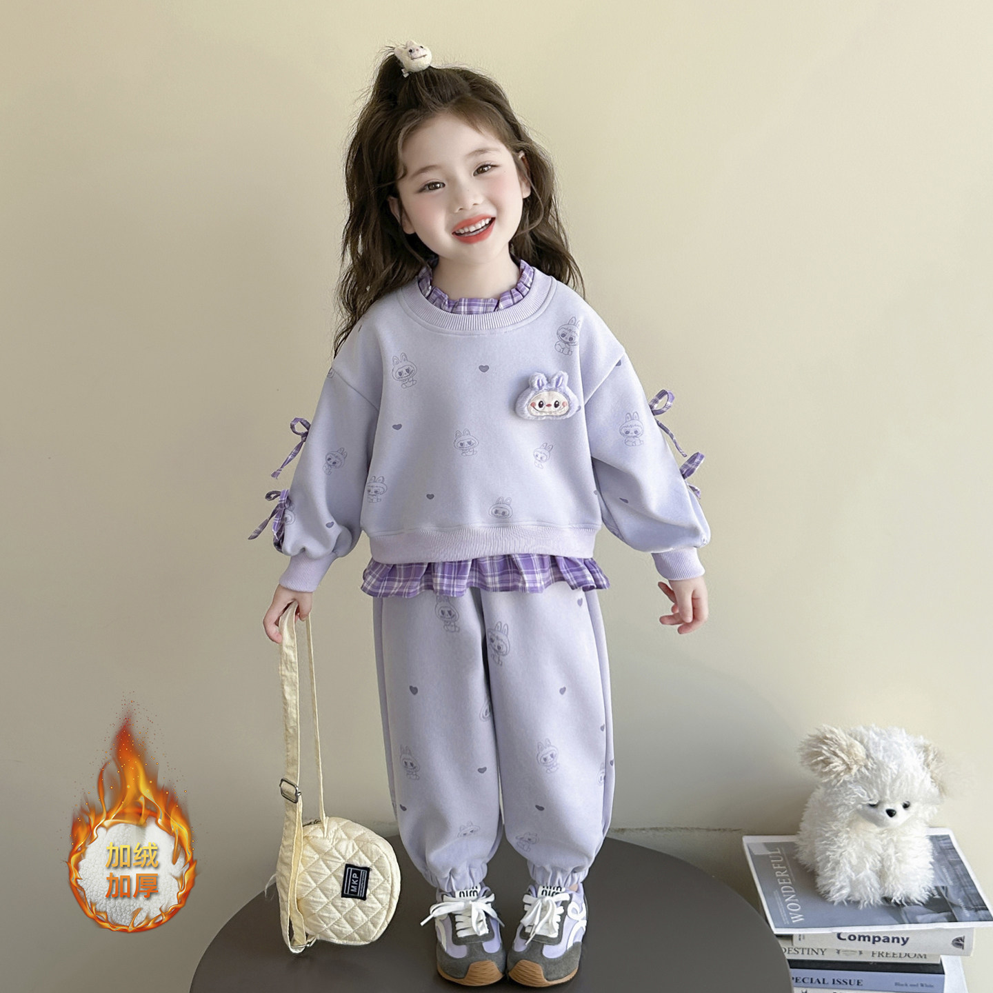 女童卫衣加绒加厚套装2025新款女宝宝洋气初冬装儿童一体绒秋冬季,童装/婴儿装/亲子装,套装,淘宝优惠券,粉丝福利购,淘宝优惠卷