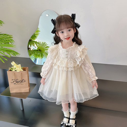 女童春秋蕾丝裙子春装2026新款儿童洋气春季连衣裙宝宝网纱公主裙