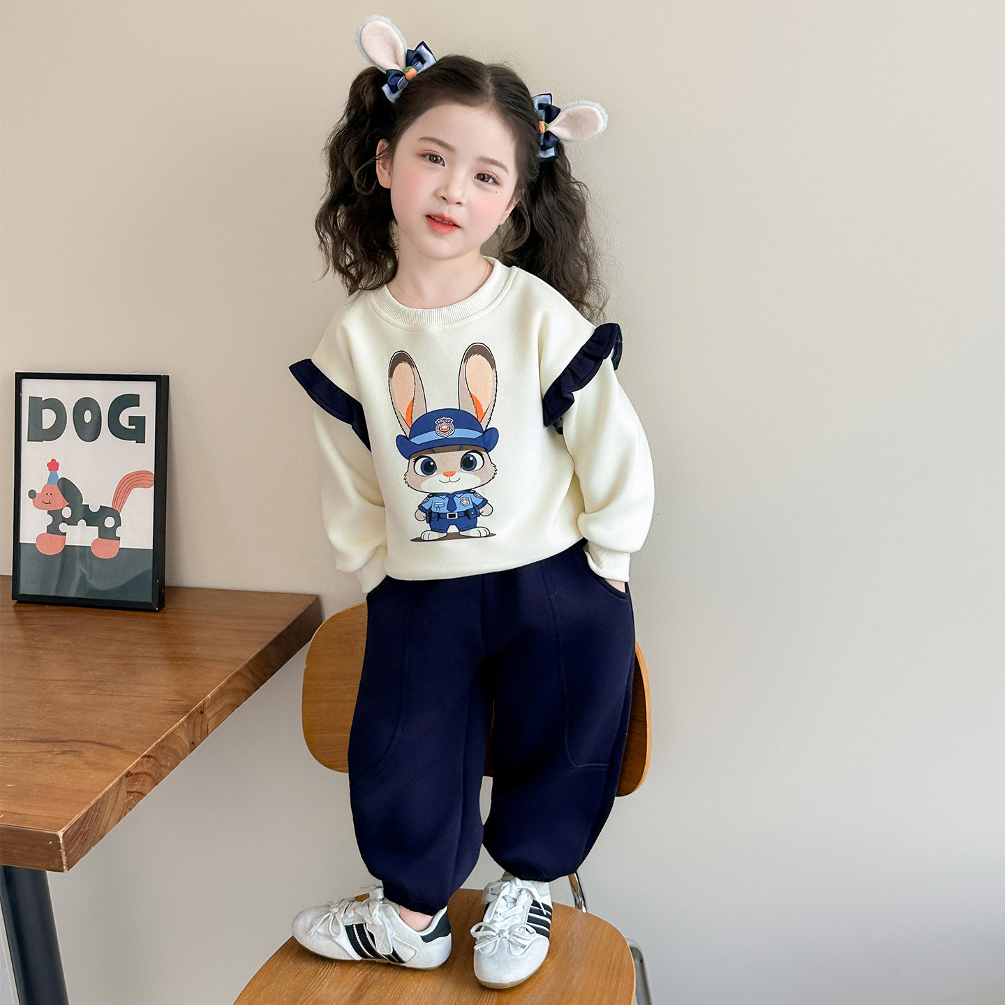 女童卡通兔子卫衣套装春秋儿童洋气花边袖运动两件套,童装/婴儿装/亲子装,套装,淘宝优惠券,粉丝福利购,淘宝优惠卷