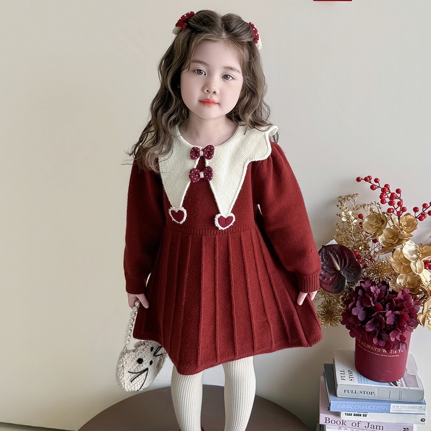 女童针织连衣裙春装儿童公主裙洋气宝宝毛衣秋礼服红色拜年服秋冬,童装/婴儿装/亲子装,连衣裙,淘宝优惠券,粉丝福利购,淘宝优惠卷