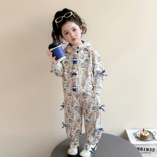 女童春秋款蓝兔套装2026新款洋气时髦儿童女宝宝春季春装早春卫衣