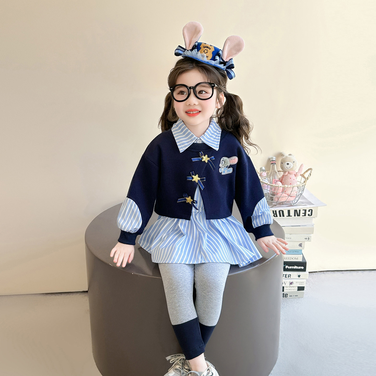 女童春秋兔子警官假两件卫衣打底裤套装2026春季新款小女孩两件套,童装/婴儿装/亲子装,套装,淘宝优惠券,粉丝福利购,淘宝优惠卷