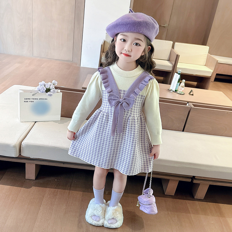 女童连衣裙秋冬季新款2025韩版洋气女宝宝加厚毛衣裙蝴蝶结公主裙