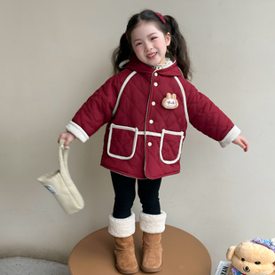 女童卜卜夹棉外套秋冬季 儿童加厚加绒初冬女宝宝轻薄棉服 2025新款
