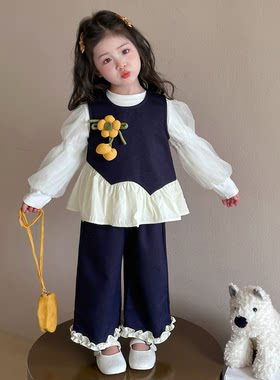女童春秋套装2026新款洋气时髦儿童装向日葵女孩宝宝春季春装早春