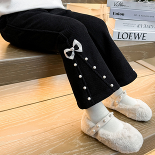 喇叭裤 女童裤 宝宝一体绒加厚钉珠冬装 儿童洋气冬季 子秋冬2025新款