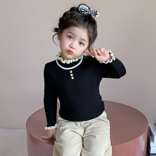 女童秋冬毛衣针织打底衫毛线衣半高领女宝宝儿童内搭纽扣2026新款