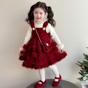 女童连衣裙儿童秋冬季拜年服过年衣服兔耳新年红色女宝宝裙子冬装