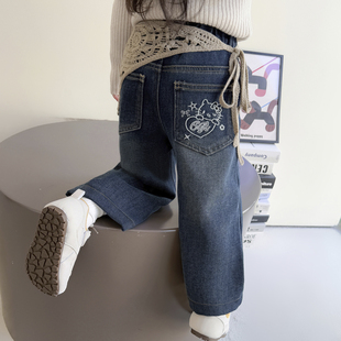 子宝宝休闲冬装 儿童加厚裤 猫咪 外穿一体绒软牛仔裤 女童加绒秋冬季