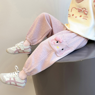 女童休闲裤春秋外穿2026新款儿童春季卫裤女宝宝春装猫咪运动裤子