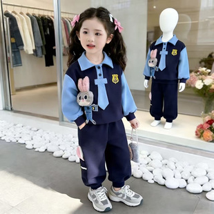 女童春秋款蓝兔套装2026新款洋气时髦儿童女宝宝春季春装早春卫衣