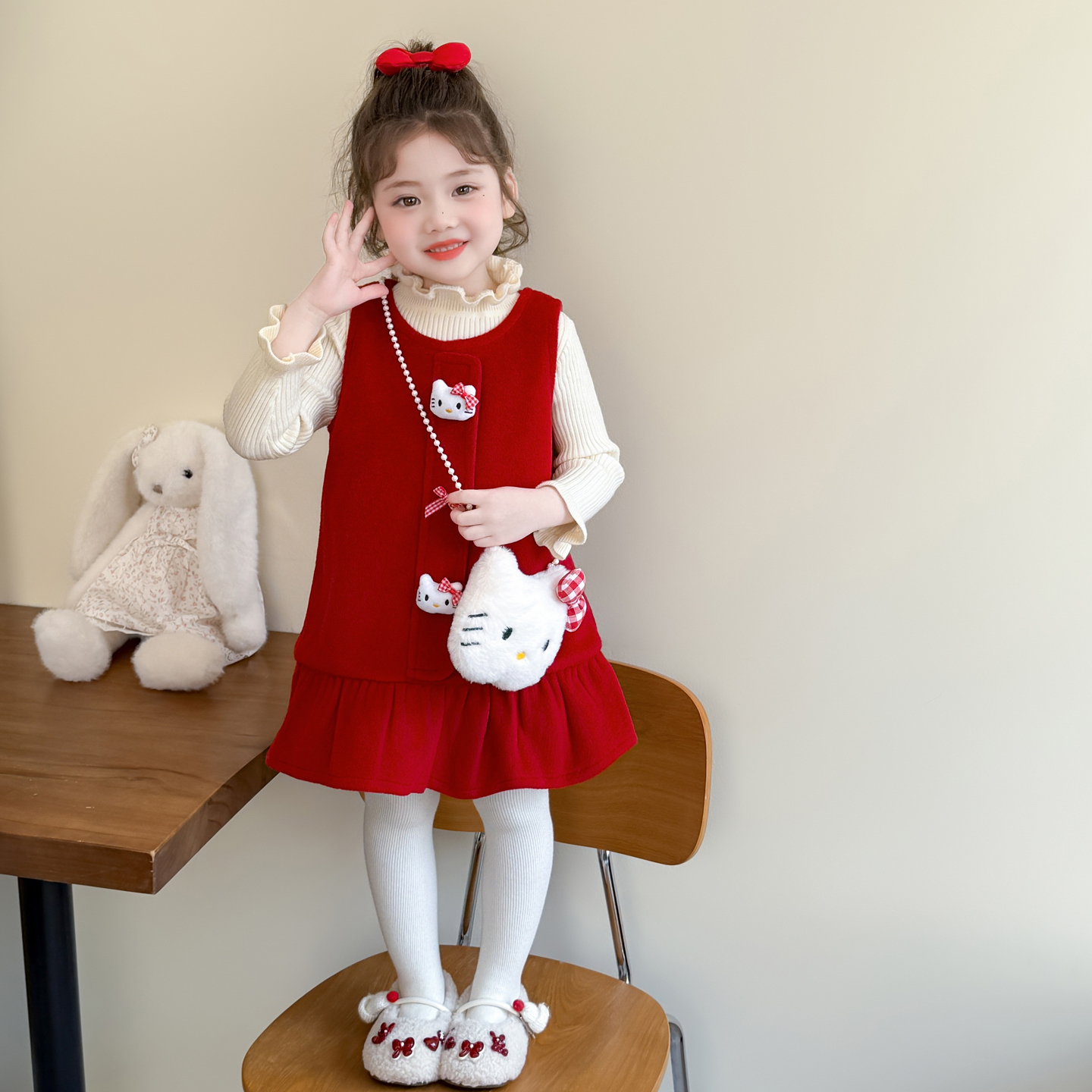 女童加绒马甲裙套装秋冬2025