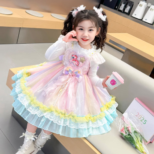 女童连衣裙春秋洋气2026新款儿童女宝宝春装彩虹春季洛丽塔公主裙