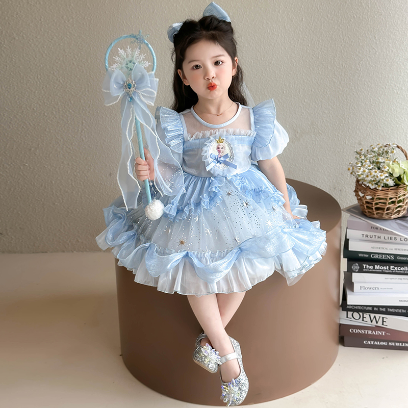 洛丽塔公主裙女童爱莎连衣裙夏季2025新款儿童蛋糕裙宝宝礼服纱裙