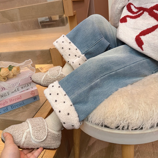 女童加绒牛仔裤秋冬季2026外穿儿童加厚宝宝超好看波点裤子一体绒