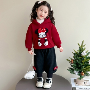 女童米妮拜年服红色冬装2026新款儿童时髦女宝宝洋气过年衣服套装