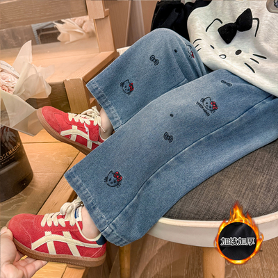女童卡通猫咪牛仔裤秋冬2025